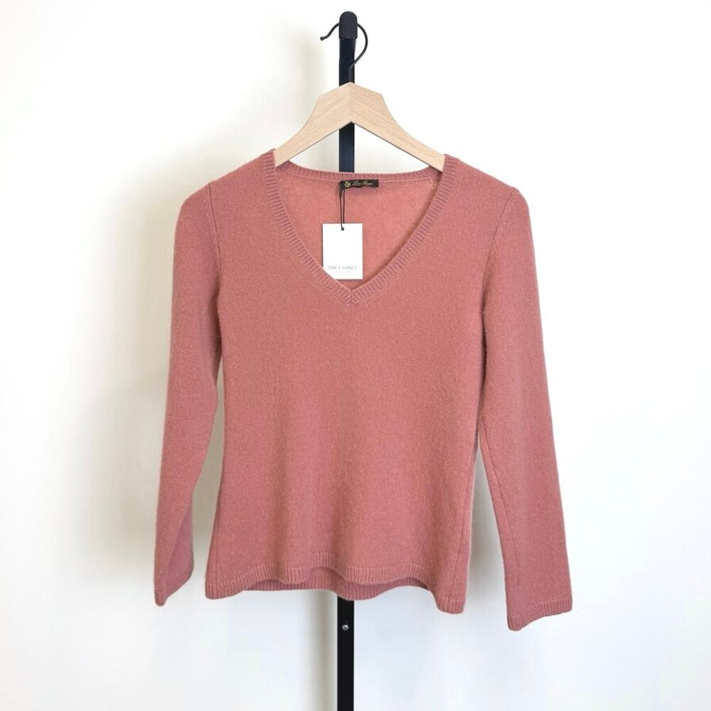 LORO PIANA Pink V-Neck 100% Cashmere Sweater Small Long Sleeve Knit Pullover Top